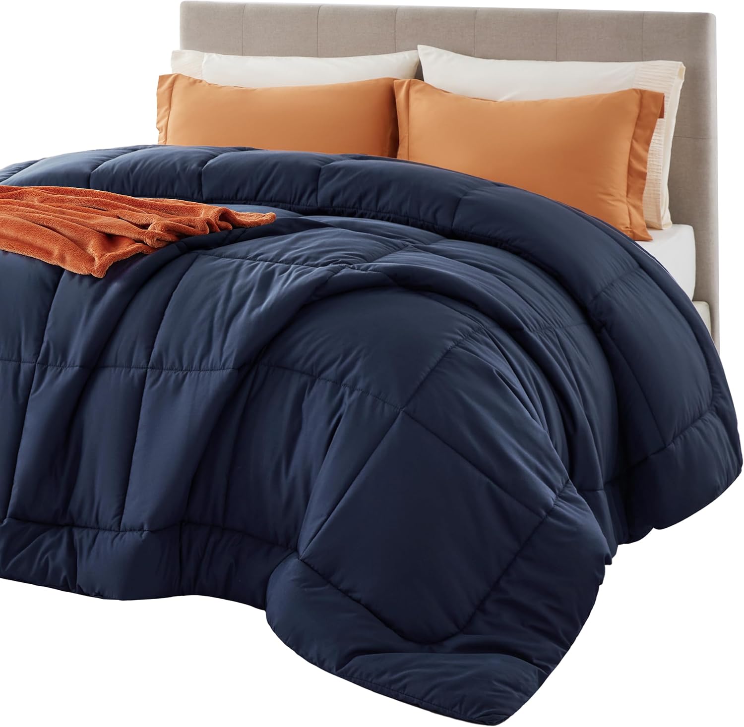 Bedsure Comforter Duvet Insert - All-Season Quilted Queen Size Down Alternative Bedding, Navy Blue 88 x 88 Inches