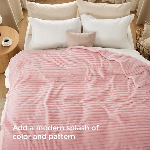Bedsure GentleSoft Coral Pink Fleece Blanket - Super Soft Cozy Queen Size 90x90 Inches for Couch