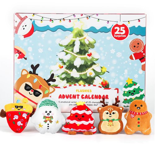 Advent Calendar 2025 Kids, Mini Plush Advent Calendar with 25 PCS Cute Emotional Plushies, Christmas Stocking Stuffers & Holiday Gifts for Kids, Teen Girls Boys & Collectors