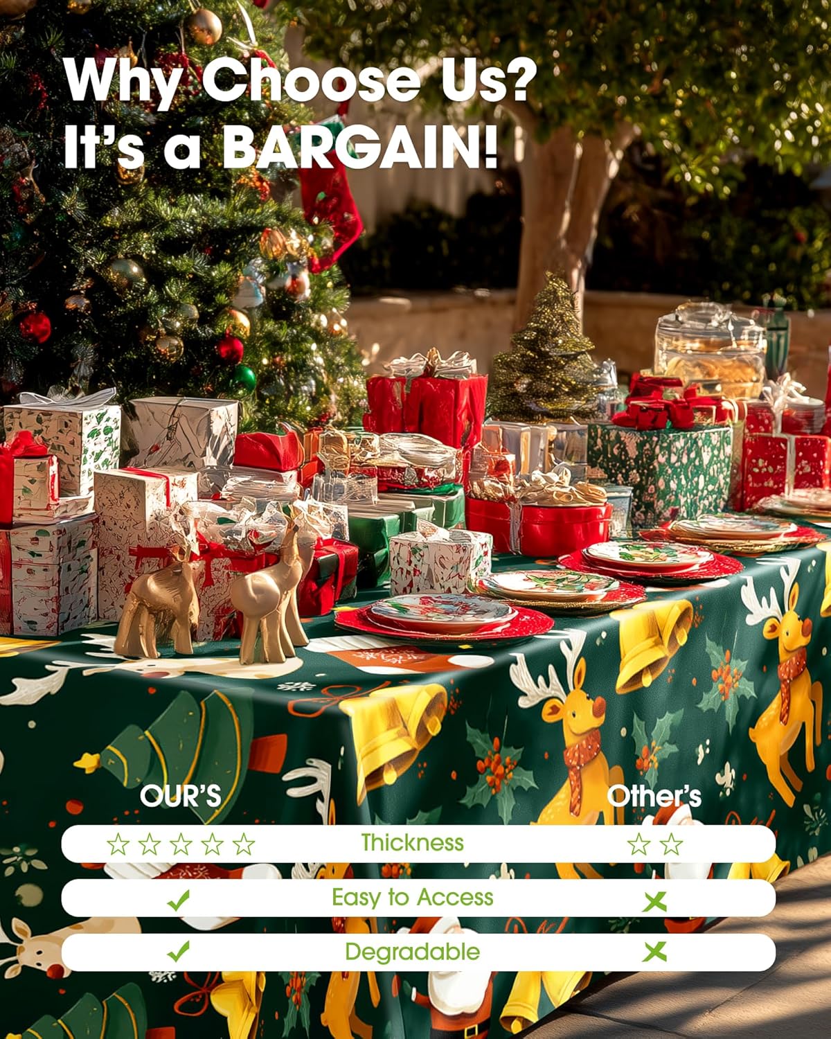 Pureegg Disposable Plastic Tablecloths - Sturdy Leakproof Covers for Parties & Weddings | 54 x 108 Inch, Christmas Green (8 Pack)