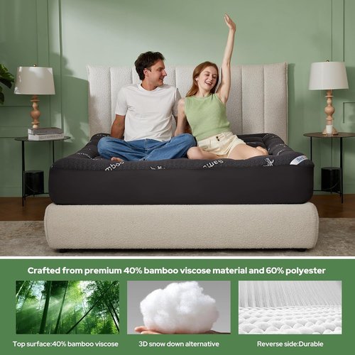 BEDLORE Queen Mattress Topper - Soft Bamboo Viscose Pillow Top for Back Pain Relief | Fits 6-18 Inch Mattresses - Dark Gray