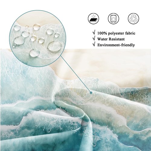Riyidecor Beach Ocean Wave Shower Curtain for Bathroom Decor 72Wx72H Teal Blue Coastal Nautical Sea Abstract Modern Seaside Minimalist Art Printed Fabric Polyester Waterproof 12 Pack Plastic Hooks