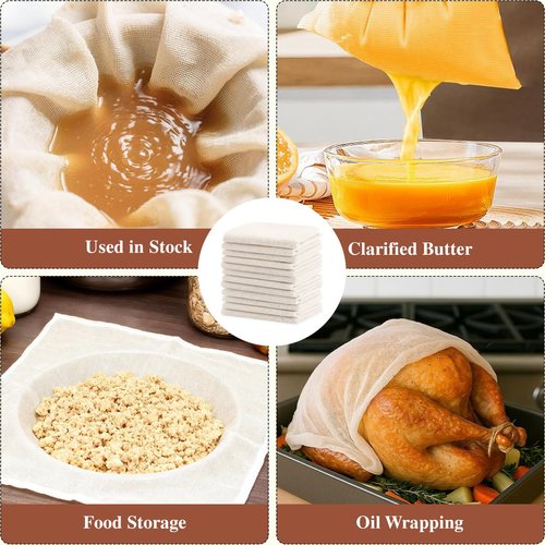 16PCS Cheese Cloths, 20 x 20 inch, Grade 100, Overlocked Edges, Ready to Use, Muslin Cheesecloth for Straining and Cooking,100% Unbleached Cotton, Reusable.