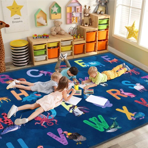 Truqual Classroom Rug Elementary Colorful Alphabet Kids Rugs for Playroom Machine Washable Nursery Rugs for ChildrenToddlers Bedroom