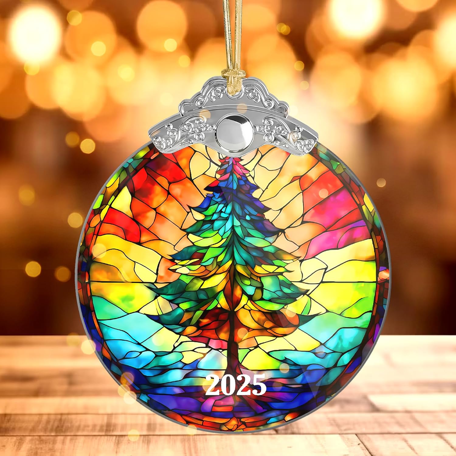 Stained Glass Effections Christmas Ornament - 2D Acrylic Art for Tree Decor | Perfect White Elephant Gift