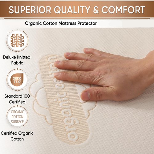 Crib Organic Mattress Protector Pad - OCS Certified Organic Cotton Waterproof Breathable Mattress Pad Cover - 250 GSM Comfort - Deep Pocket - Fitted Comfort