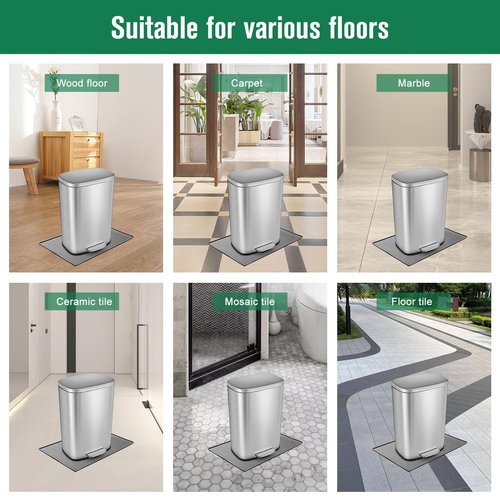 Trash Can Mat, Silicone Material with Non-Slip Particles to Prevent Trash Can Movement and Protect Floors, Raised Edges to Prevent Spills, Suitable for Kitchen, Living Room, Bedroom (11.8"x18.9")