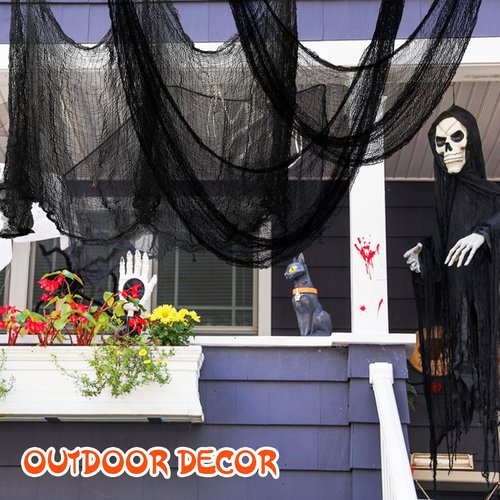 Mcupper 6 Pack Black Halloween Creepy Cloth (30 x 72 Inch), Halloween Gauze, Creepy Gauze for House, Outdoor, Yard and Halloween Decoration Indoor