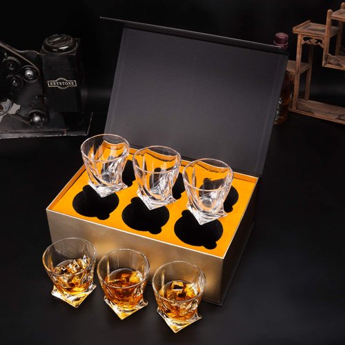 KANARS Crystal Whiskey Glass - Set of 6 Rocks Glasses 10 Oz in Luxury Box - Lowball Bar Tumblers for Scotch Cocktail Irish Whisky Cognac Rum - Gifts for Men Dad - Ultra Clear
