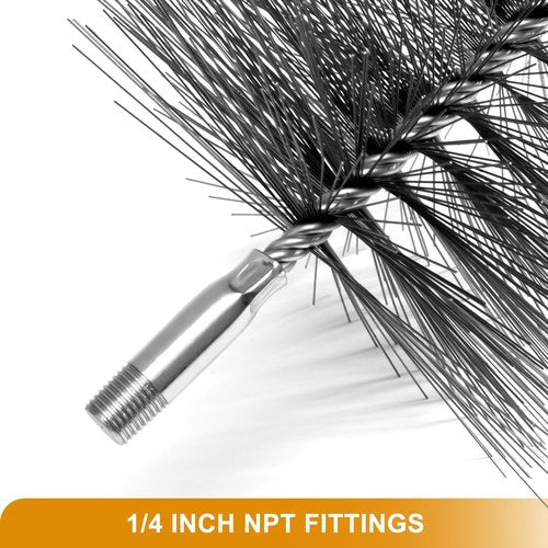 Stainless Steel 6 Inch Round Chimney Cleaning Brush with 1/4" NPT Fitting for Masonry Flue, Works with Chimney Rod Sets