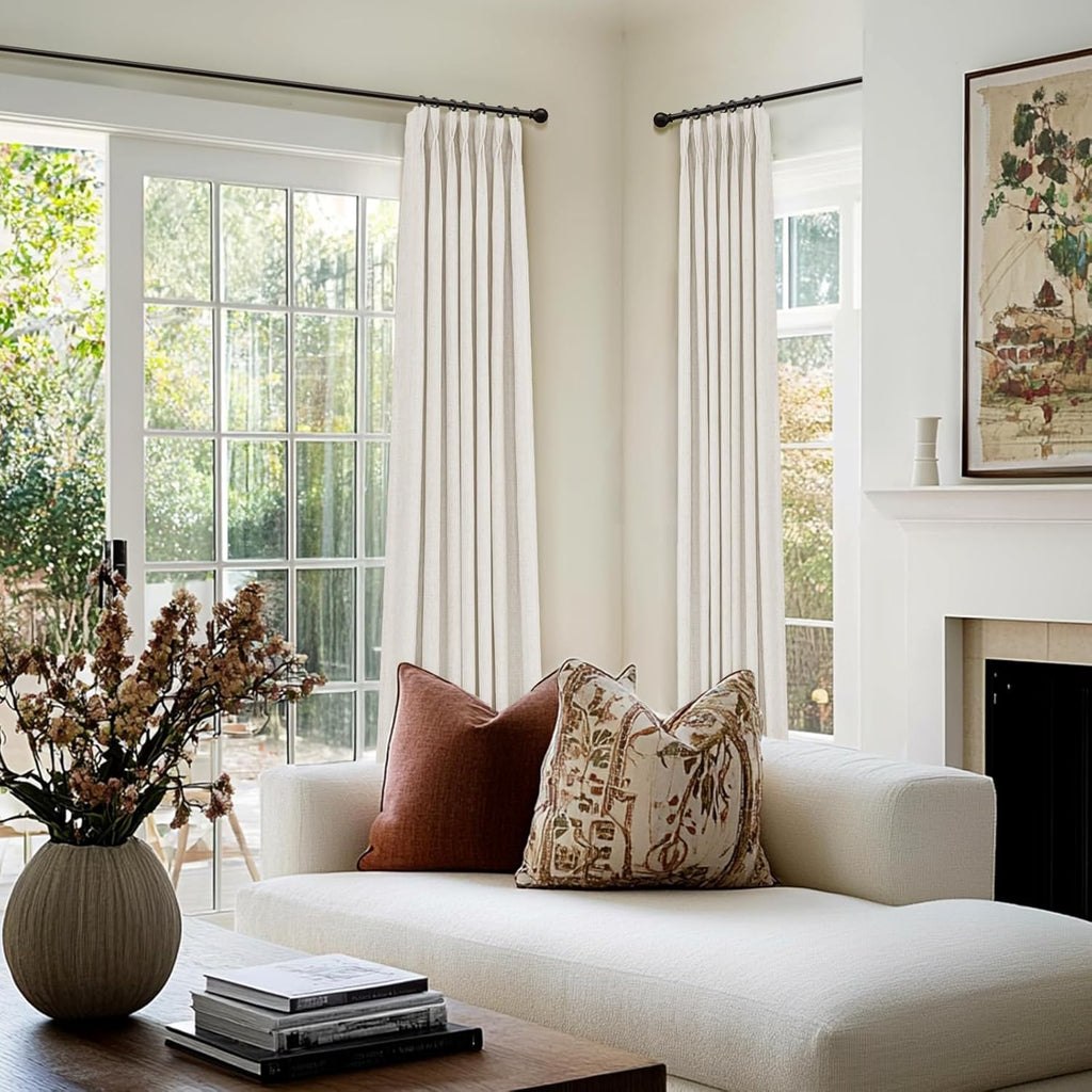 Skiennix 100% Blackout Curtains - Textured Faux Linen Drapes, 84" Long, 2 Panels Set, Beige