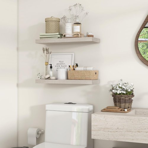 Heimlove 24-Inch Floating Shelves - Rustic Grey Wall-Mounted Storage for Bathroom, Bedroom & Office | Set of 2