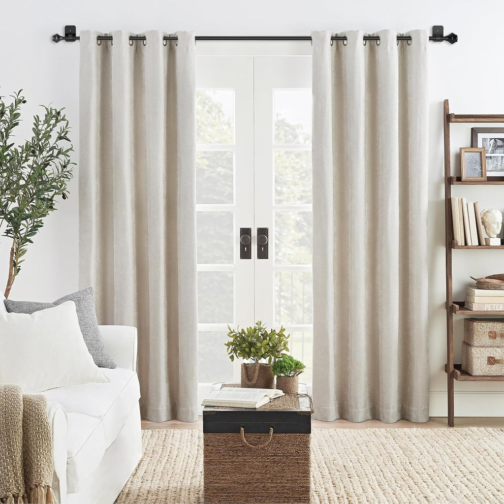Skiennix No-Drill Curtain Rod - Adjustable 36-48 Inch Black Telescoping Design | Renter-Friendly Solution