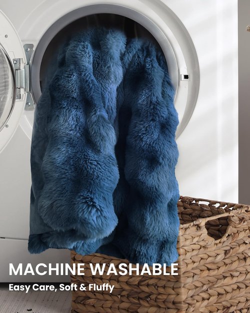 blunique Ultra Soft Cozy Faux Fur Throw Blanket, Fuzzy Plush Thick Bubble Blanket, Oversize Luxury Fluffy Blanket for Couch, Sofa, Bedroom, and Living Room,50x60 Inches,Blue