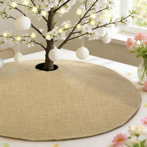 Yuboo Mini Burlap Brown Tree Skirt, 24in Small Double-Layer Linen Rustic Farmhouse Spring Xmas Skirt for Tabletop Tree Countryside Xmas Party Decor Ornaments