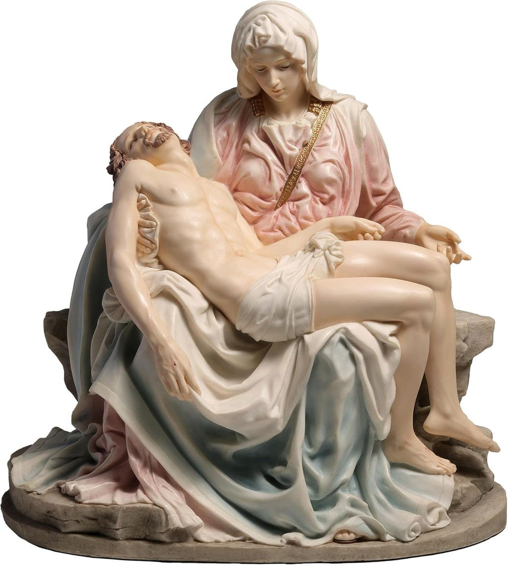 Regine Switzerland Pieta & Michelangelo Decorative Figurine - Elegant Pink & Blue Design, 10.63 Inch