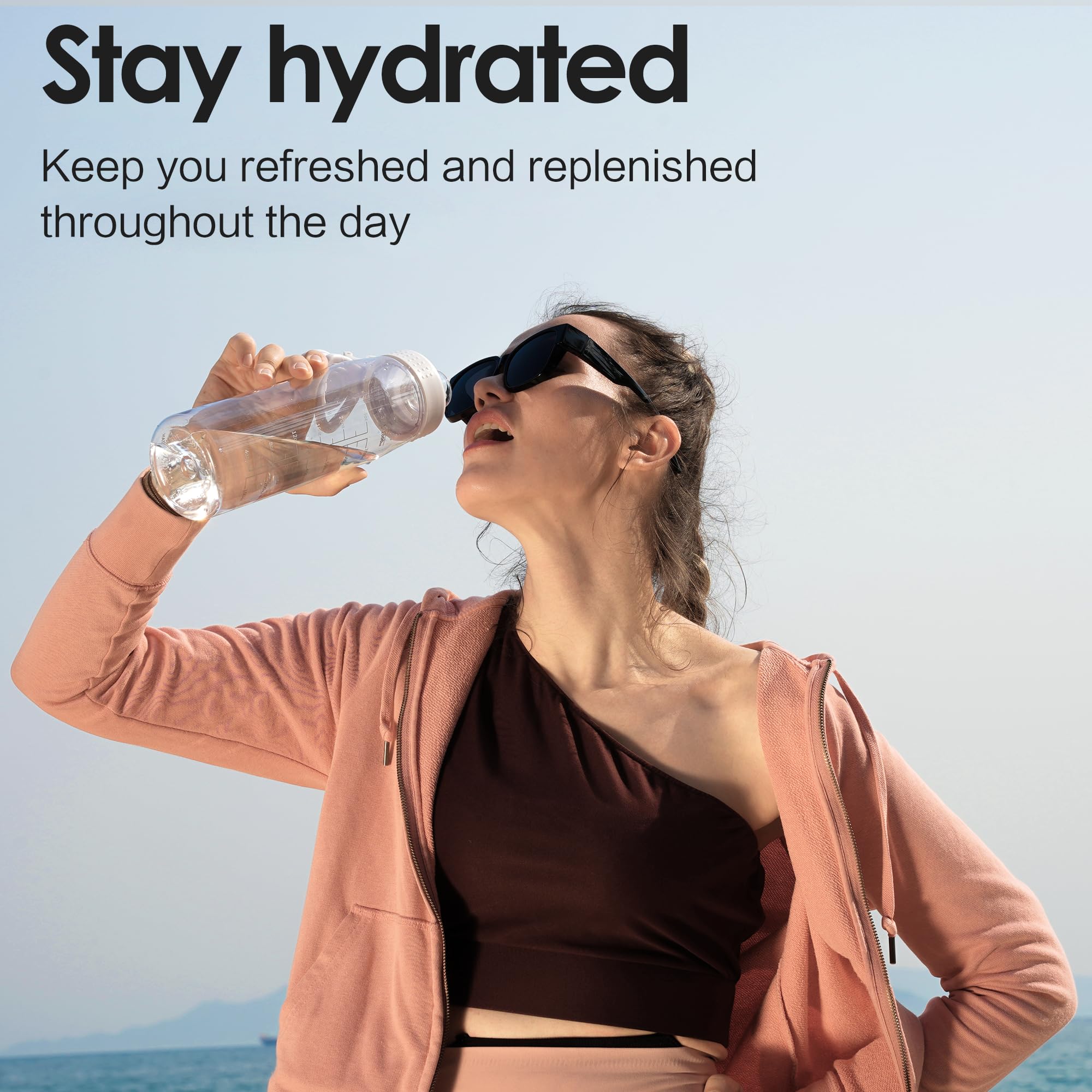 Edmyre 32oz Clear Water Bottle - BPA-Free Tritan Plastic, Fast Flow Spout Lid, Wide Mouth & Leakproof Design Hiking Water Bottle Suitable for Travel, Outdoors, Gym, Travel, Home, School（Pink）