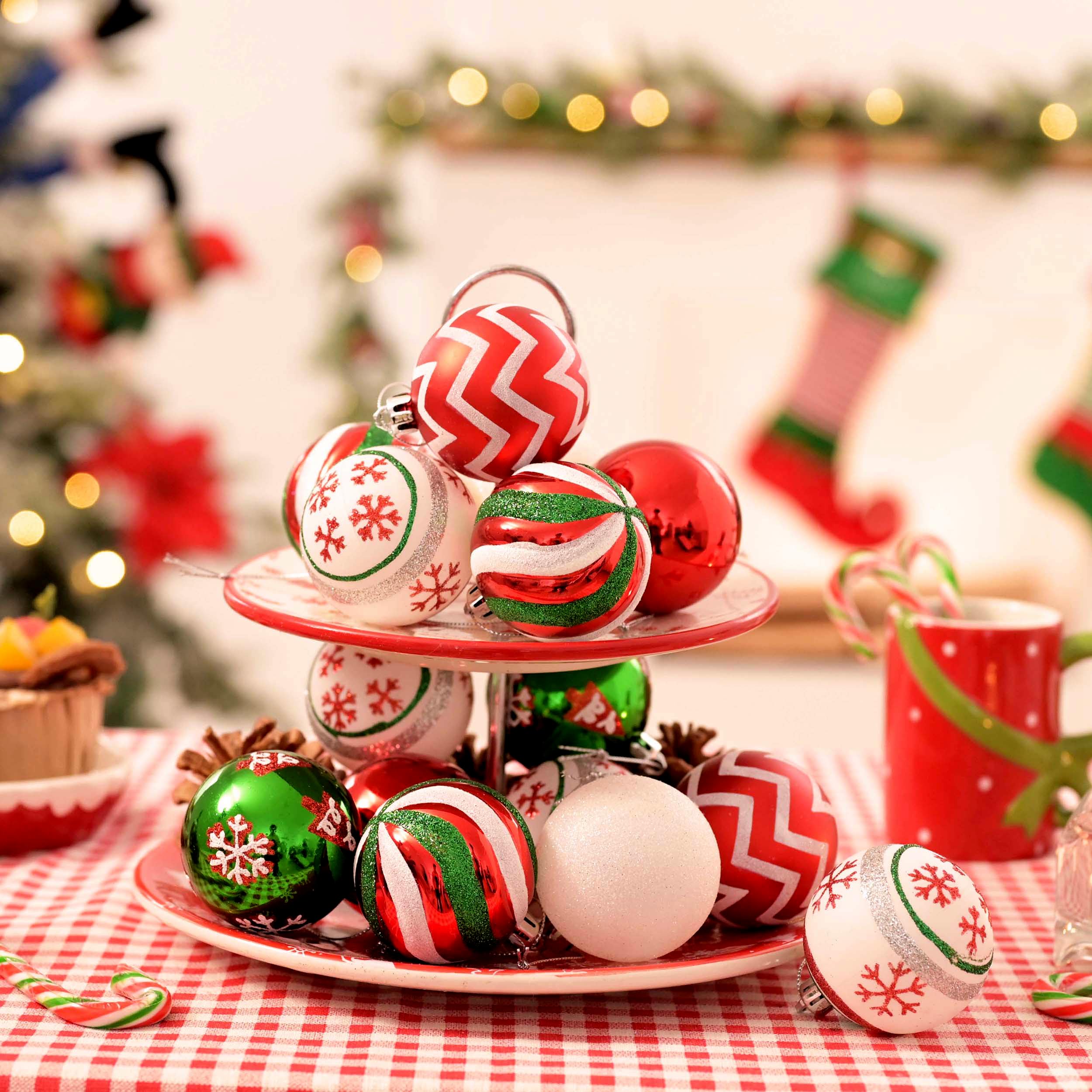 Valery Madelyn Christmas Ornaments Tree Decorations, 30ct Red Green White Shatterproof Christmas Ball Ornaments Set, 2 Inch Decorative Hanging Ornament Bulk for Xmas Holiday Party Decor