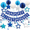 Meowtastic Birthday Decorations - Happy Birthday Banner with Honeycomb Balls & Stars | Blue Party Decor
