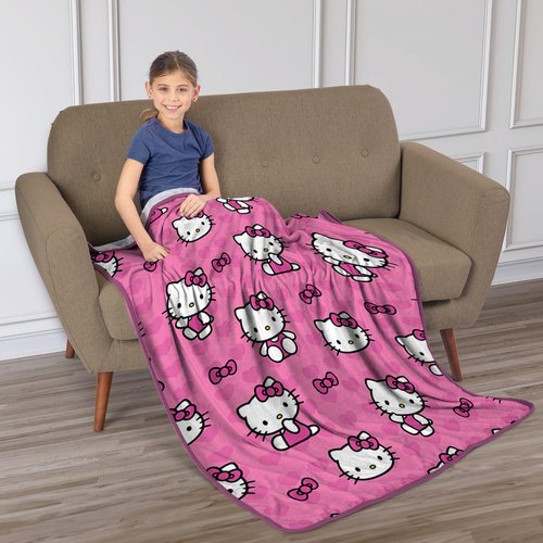Northwest Hello Kitty Silk Touch Sherpa Throw Blanket, 40" x 50", I Love Pink