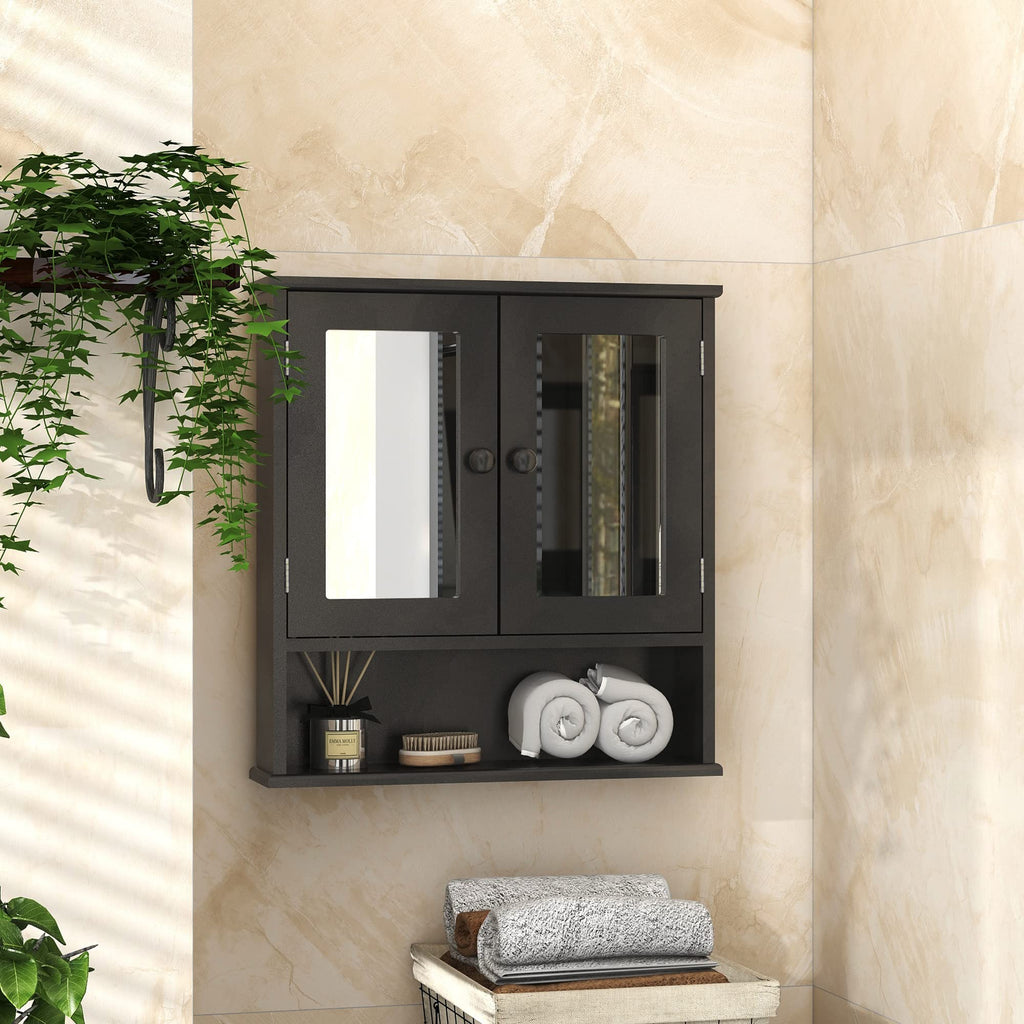 TaoHFE Black Medicine Cabinet, 2 Doors 3 Open Shelf, Wall Mounted Wooden Storage Cabinet Over Toilet