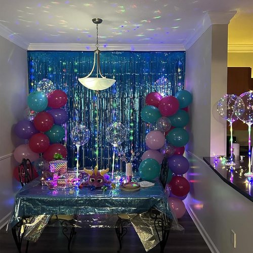 Melsan Foil Fringe Curtains - 3 Pack Tinsel Backdrop for Birthday, Baby Shower & Graduation | Teal 3.2 x 8.2 ft