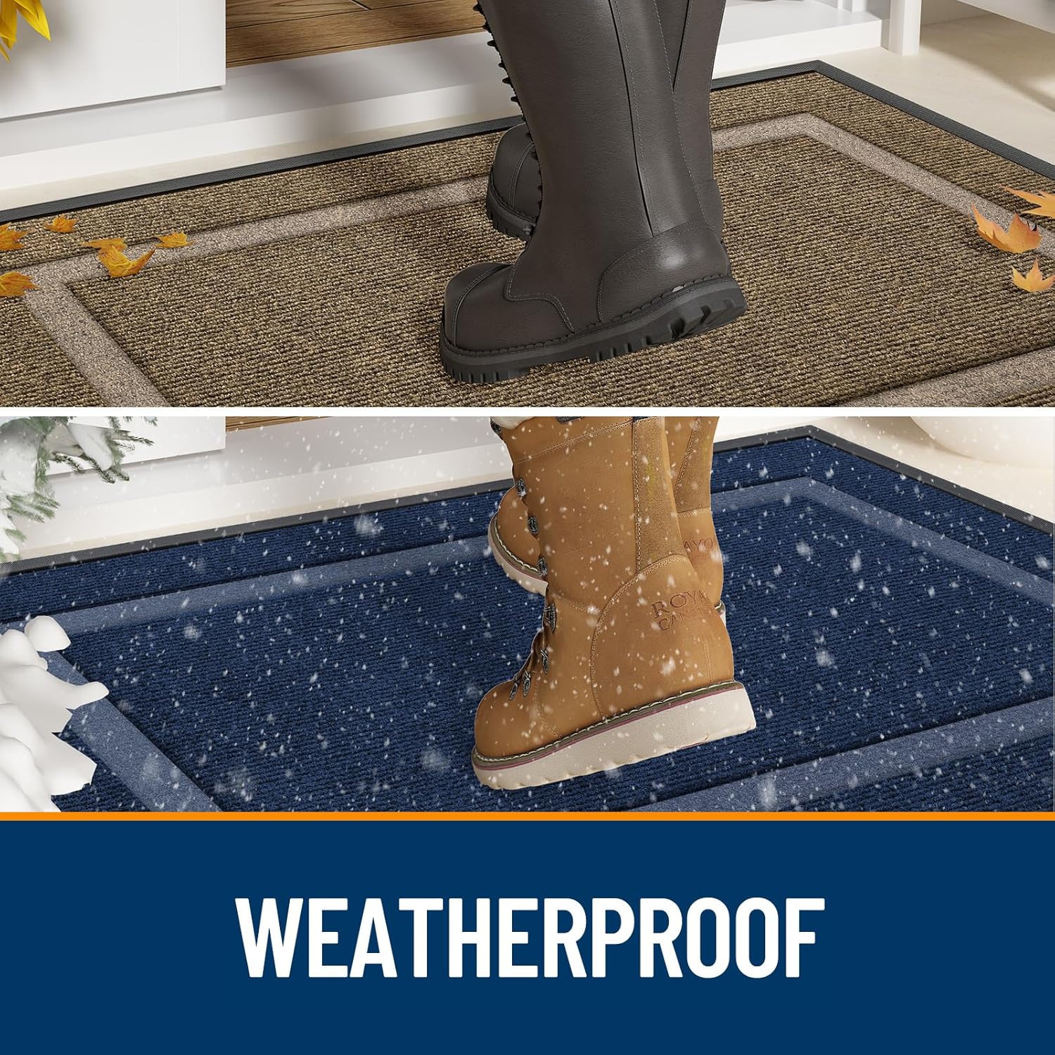 OLANLY Indoor Outdoor Front Door Mat - Waterproof All-Season Doormat | Sturdy Natural Rubber, 29.5x17, Ash Gray