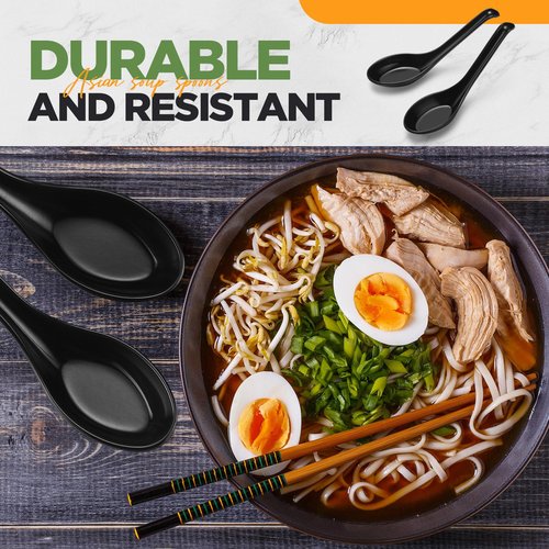 Hushee 200 Pcs Asian Soup Spoon Bulk Large Chinese Noodle Ramen Reusable Japanese Wonton Rice Dumpling Pho Dinner Spoons for Home Restaurant Kitchen