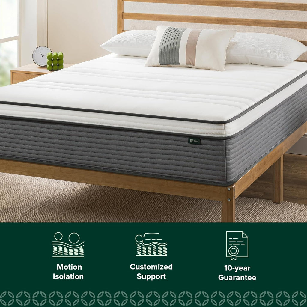 ZINUS 10 Inch True Support Hybrid Mattress - Queen Size, Medium Feel, Fiberglass Free, Motion Isolation