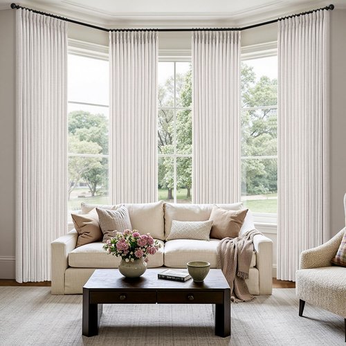 MIULEE Pinch Pleated Linen Curtains - 90 Inch Semi-Sheer Light Filtering Drapes | 4 Panels in Beige & White