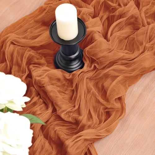 Joanlody Terracotta Cheesecloth Table Runner - 10Ft Rustic Boho Decor for Weddings & Events