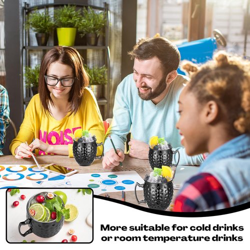 Hoolerry 12 Pcs Moscow Mule Mugs Bulk Black Stainless Steel Moscow Copper Plating Cups with Handle 12 oz Hammered Finish Cup for Chilled Drinks Coffee Wine Cocktail Wedding Birthday Gift
