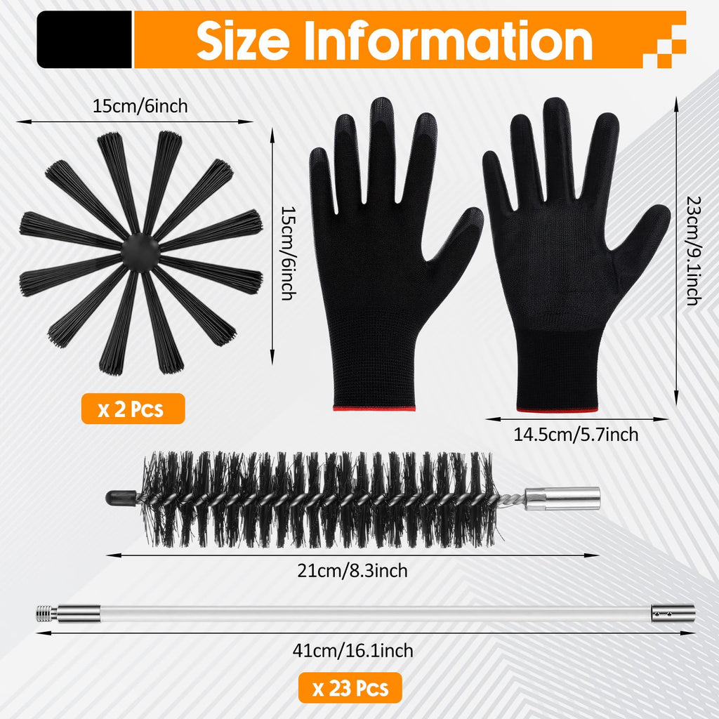 Teecyhooo 30 Feet Chimney Sweep Kit, Dryer Vent Cleaning Brush Kit, 2 Pcs 6 Inch Brush Head Chimney Sweep Tools with Flexible Nylon Rod and Glove for Flue Fireplace Sewage Pipe Hood