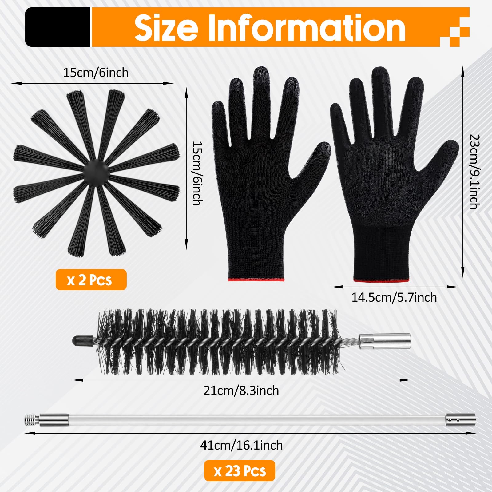 Teecyhooo 30 Feet Chimney Sweep Kit, Dryer Vent Cleaning Brush Kit, 2 Pcs 6 Inch Brush Head Chimney Sweep Tools with Flexible Nylon Rod and Glove for Flue Fireplace Sewage Pipe Hood