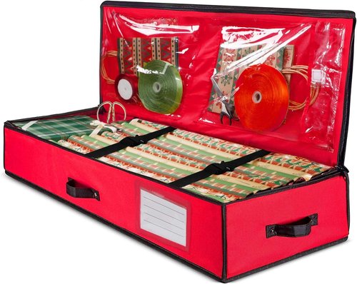 Juegoal Christmas Storage Organizer - 40.5 Inch Gift Wrapping Paper Storage Box with Interior Pockets | Tear-Proof Fabric, 2024 Upgrade