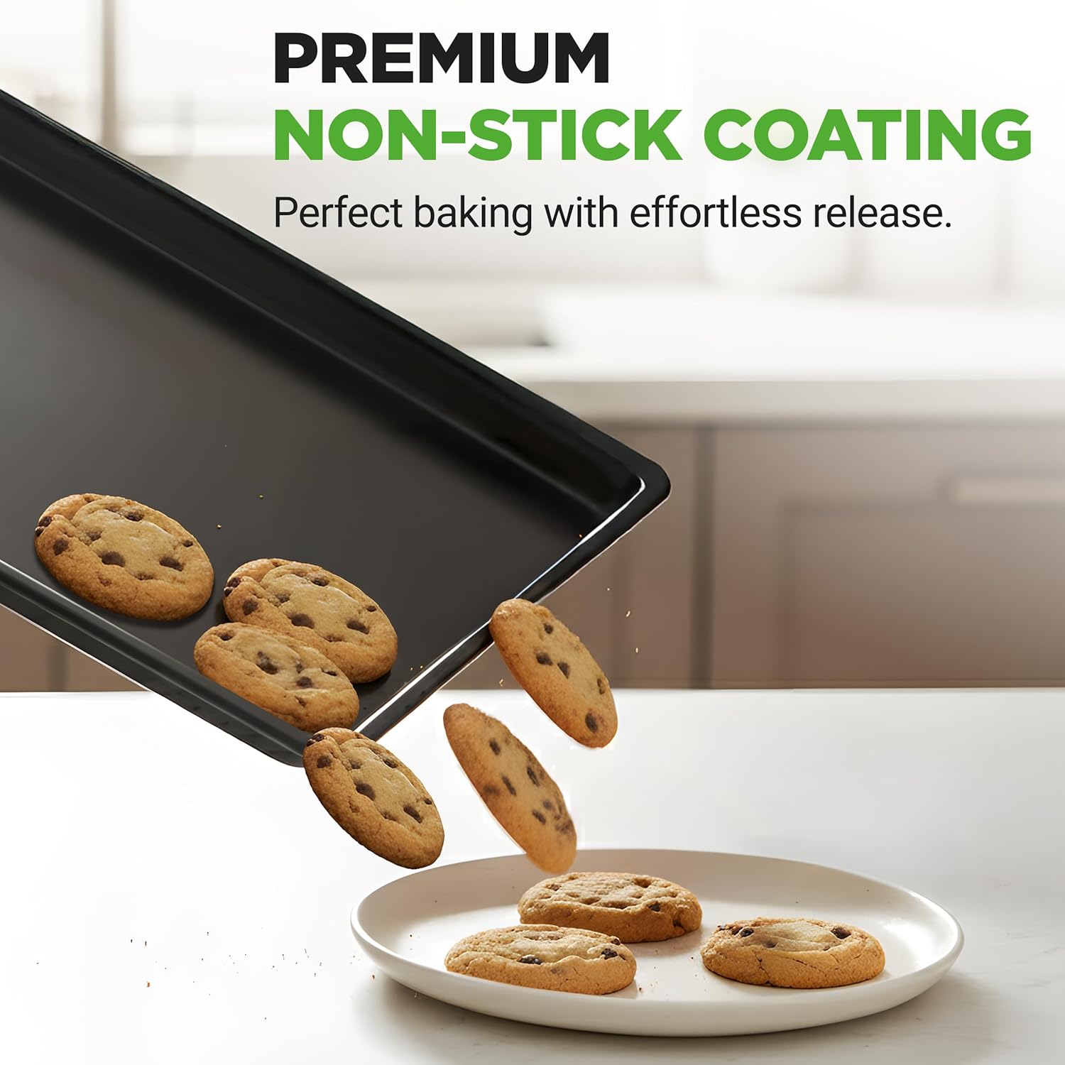 NutriChef XL Mega Cookie Sheet Baking Pans Set - 22" x 16" Nonstick Carbon Steel Bakeware, Black