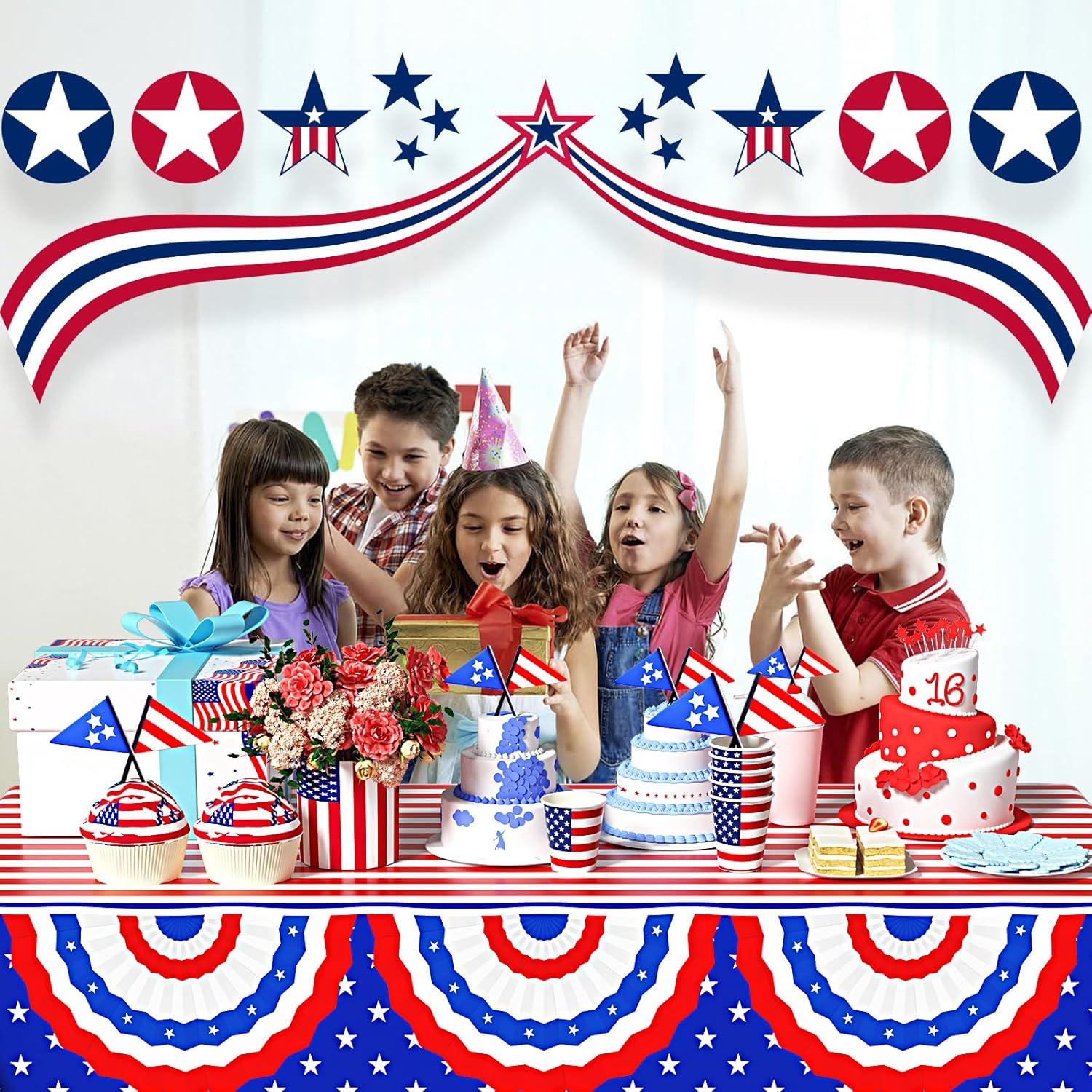 Patriotic Tablecloth by [Brand Name] - 3 Pack Disposable 4th of July Table Covers | 108in x 54in