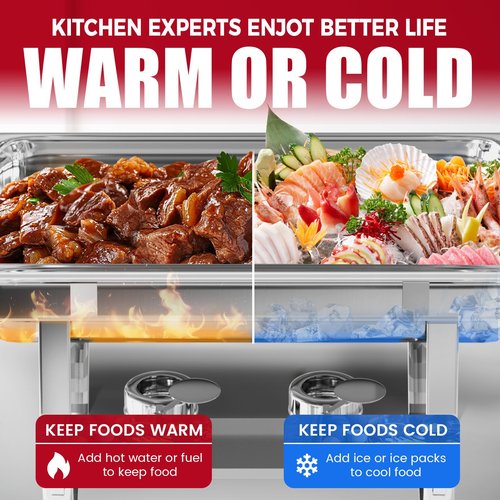 IMACONE Chafing Dish Buffet Set 2 Pack, 8 QT Rectangle & 5QT Round Stainless Steel Chafer for Catering, Chafers and Buffet Warmer Sets w/Food & Water Pan, Lid, Fuel Holder for Event Party Holiday