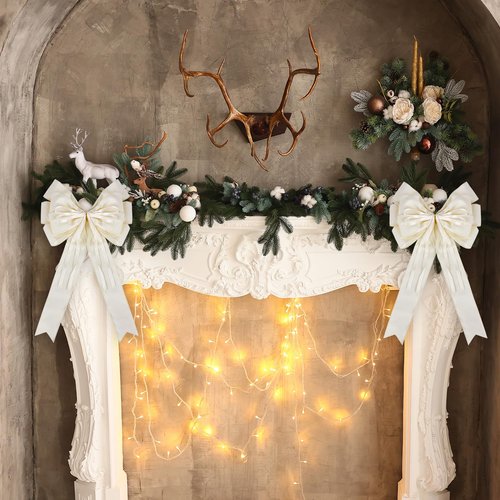 Vickasi Large Christmas Wreath Bows for Front Door, Cream Velvet Bowknot Holiday Bows Accessories for Wreath Christmas Wedding Decorations