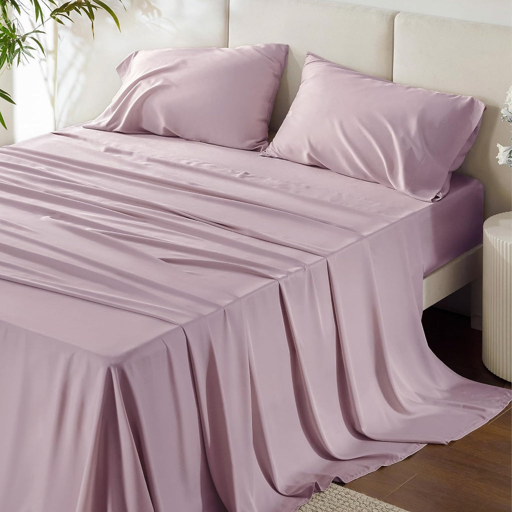 Bedsure Cooling Bed Sheets - Breathable Rayon from Bamboo | Full Size, Deep Pocket Up to 16 Inches, Lavender