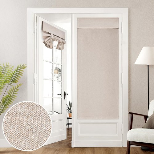 HOMEIDEAS 100% Linen Blackout French Door Curtains - Modern Farmhouse Privacy, 26 X 68 Inch Panel