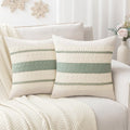 Laolitou Set of 2 Boho Throw Pillow Covers 18×18, Rustic Farmhouse Cotton Linen Soft Sage Green Decorative Pillow Cover for Living Room Sofa Bedroom Couch Cushions Home Decor
