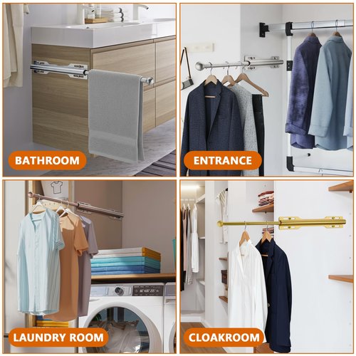 LOMILD Valet Rod for Closet Pull Out, Rod for Bedroom Laundry Room Bathroom, Brushed Gold