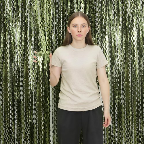 4 Pack Wavy Olive Green Streamers Backdrop Jungle Party Decorations - 3.3x6.6ft Foil Fringe Curtains Photo Booth for Dinosaur Animal St Patrick's Day Football Decor