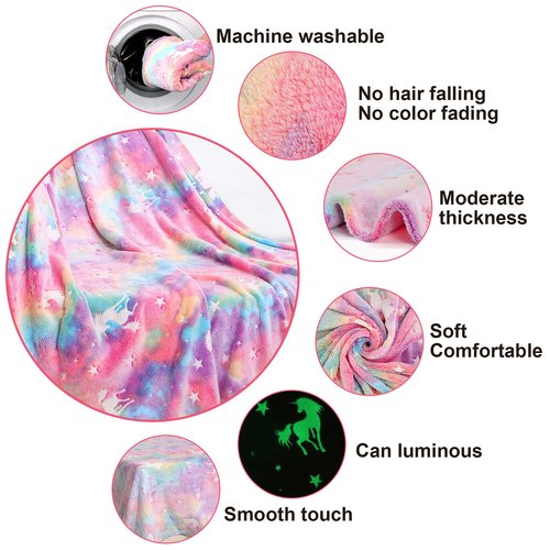 SALIMAH Glow in The Dark Blanket Unicorns Gifts for Girls, Toys for Girls Age 2 3 4 5 6 7 8 9 10 Year Old, Soft Kids Blankets Gifts for Grandkids Teens for Christmas Birthday, 60"x80"