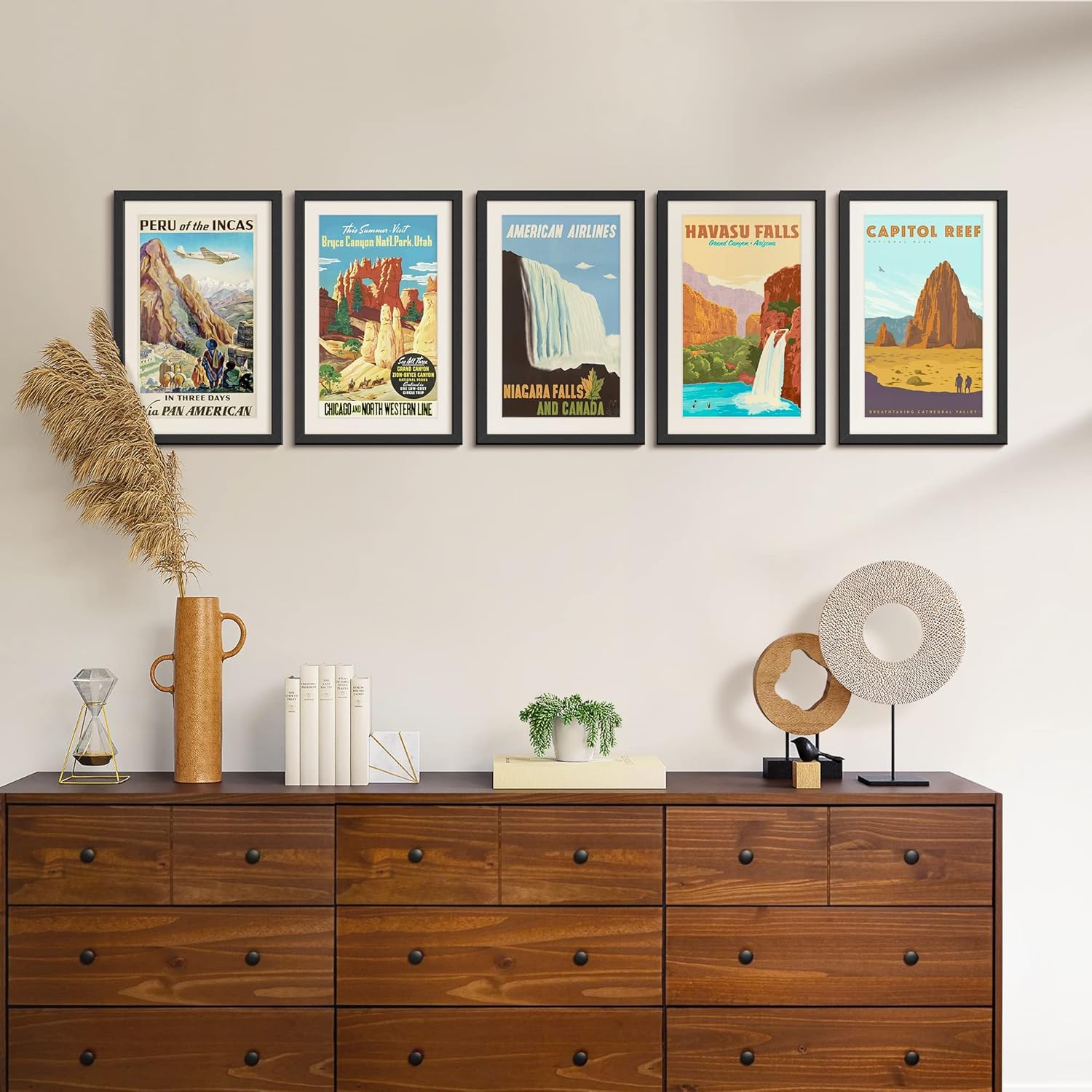 Upsimples 11x17 Picture Frame Set of 5 - Versatile Wall Gallery Frames for 9x15 or 11x17 Photos | Black