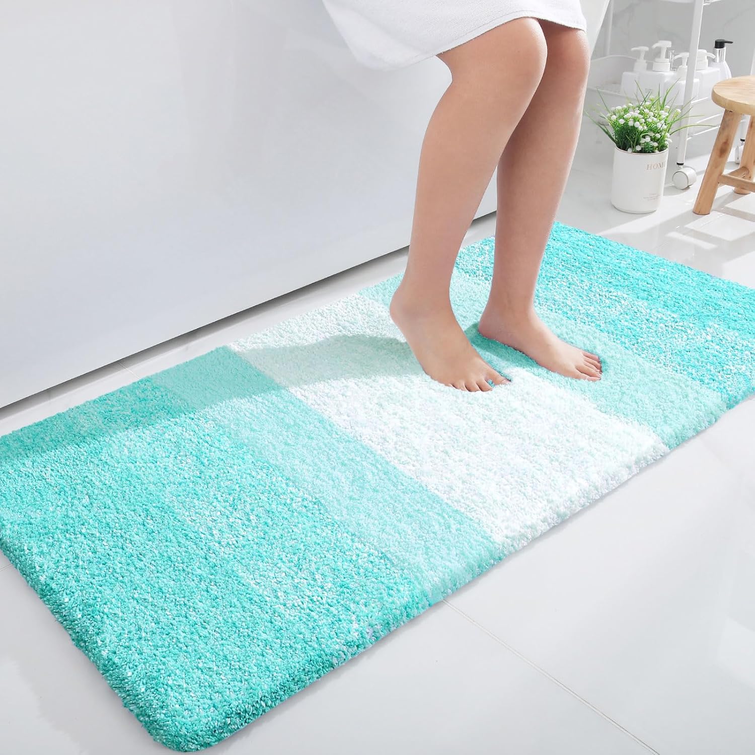 OLANLY Bathroom Runner Rug - Extra Soft Microfiber Mat, Quick Dry & Washable, 47x24, Teal