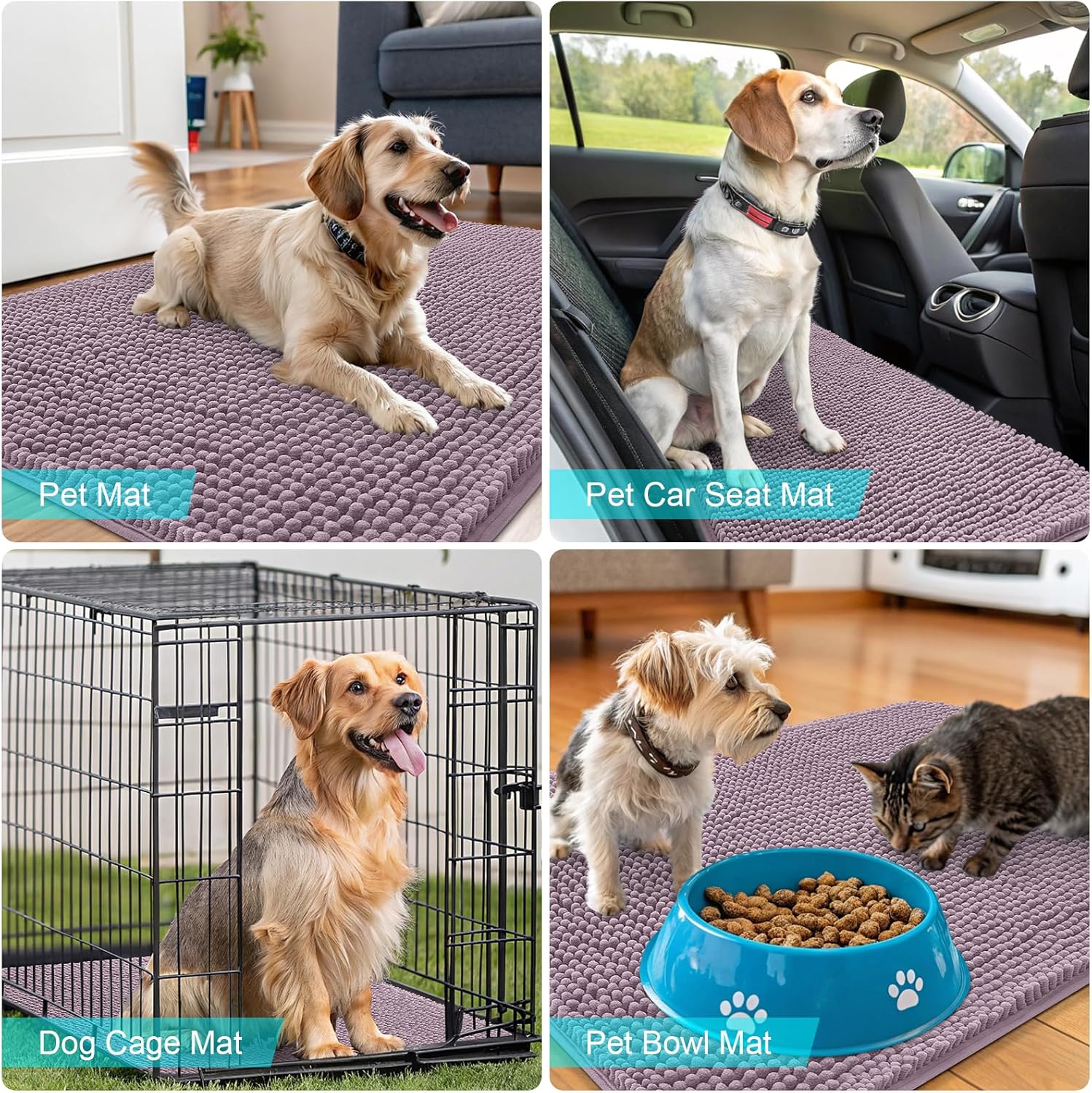 OLANLY Dog Door Mat - Absorbent Non-Slip Mud Mat for Indoor Use | Quick Dry Chenille, Deep Plum 44x24