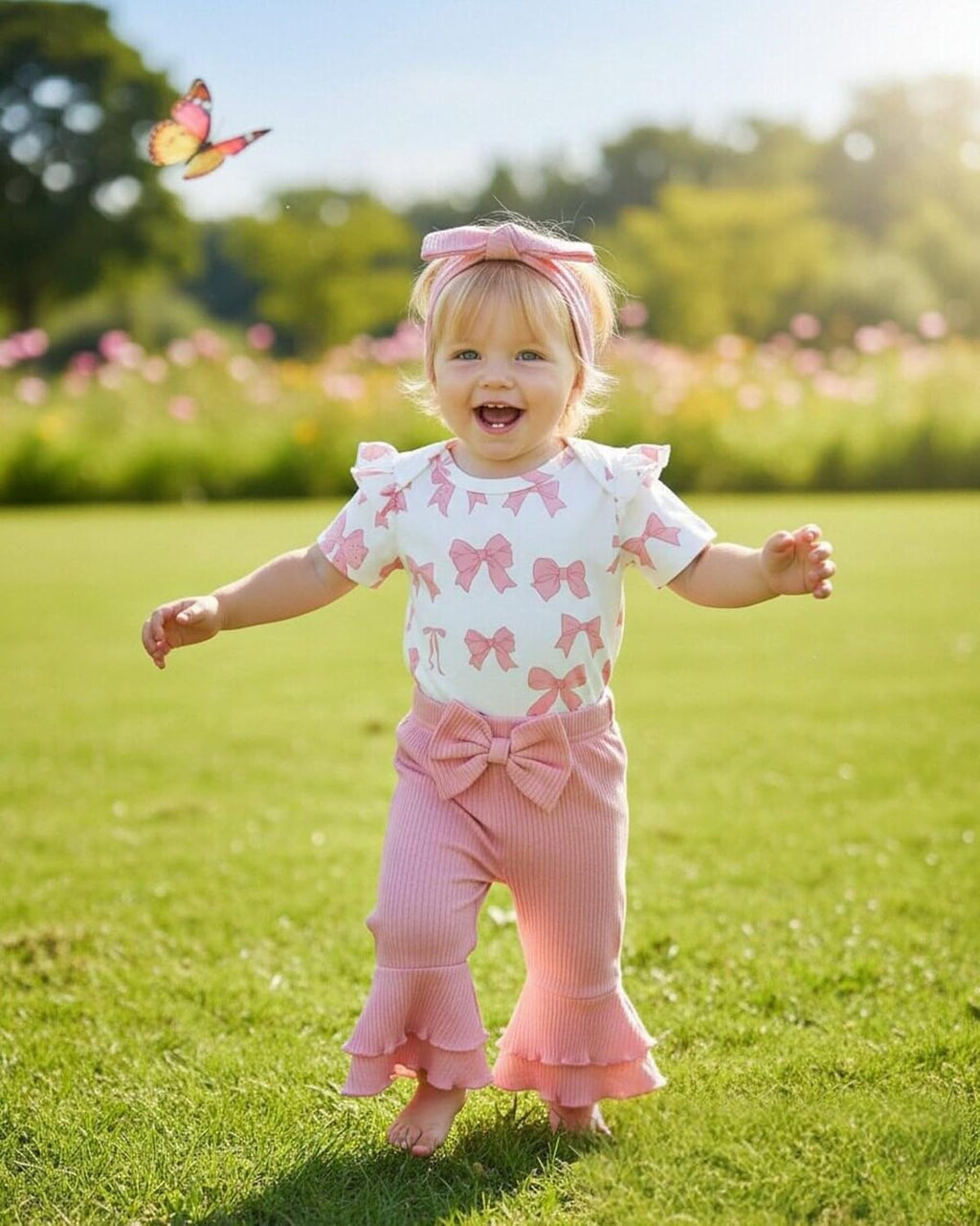 Renotemy Newborn Baby Girl Clothes - Bell Bottom Romper Set for Spring/Summer | Preemie to 12 Months