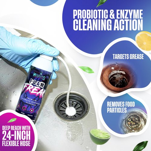 Foaming Garbage Disposal Cleaner with 24-Inch Hose | Deep Reach Drain Cleaner & Deodorizer | Odor Eliminator for Kitchen Drains & Disposals | Heavy-Duty Foaming Action | 1-Year Supply Per Can